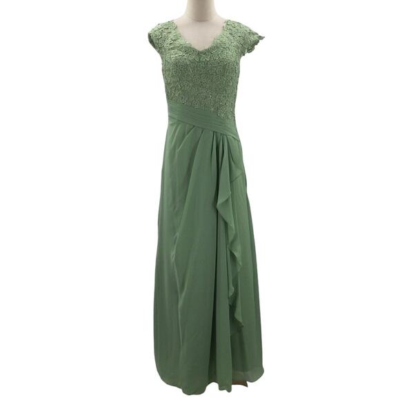 MOTHER OF THE BRIDE SZ 10 L Green Embroidered Lace Up Formal Maxi Dress NEW B89 - Picture 1 of 9